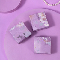 Boîte d'emballage pour bijoux en carton tendance avec motif floral violet, forme irrégulière, pour le rangement de bracelets, clous d'oreilles et bagues