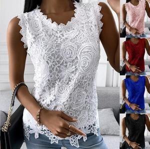 Jacquard camisas casuais femininas, sem mangas, plus size, de renda, plus size, imperdível - Product Image 2