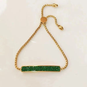 Brazalete de Cadena Ajustable de Acero Inoxidable Chapado en Oro con Barra de Cristal Verde para Mujer, Regalo para Fiesta - Product Image 2