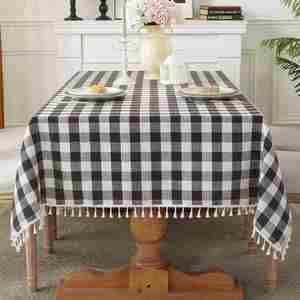 Soft Washable Geometric Checkered Linen Look Fabric Wrinkle Free Pastel Plaid Decorative Dining Picnic Party <b>Tablecloth</b> - Product Image 5