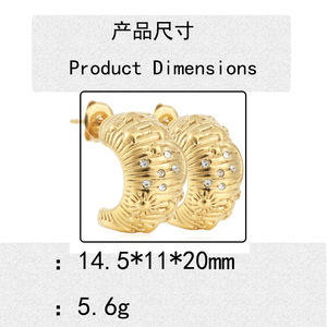 Pendientes de aro en forma de U dorados con diseño de estrella e incrustaciones de cristal para fiesta - Product Image 4