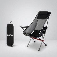 Chaise de camping pliante ultralégère à dossier haut avec appui-tête réglable et accoudoirs, poche latérale, 100 kg, MoonChair pour la randonnée, le pique-nique, la plage