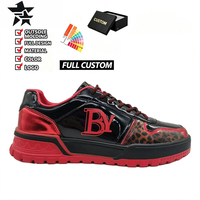 Zapatillas de Plataforma con Parches Metálicos de Cuero Patentado con Estampado de Leopardo y Logotipo Grabado Personalizado, Zapatillas de Deporte Casuales de Lujo para Caminar