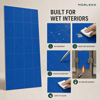 Panneau mural SPC bleu moderne MORLENX, imperméable et écologique, pour usage domestique dans la salle de bain, la cuisine et la douche