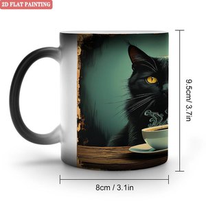 Frosted Black <b>Ceramic</b> Mug 11oz Heat Activated Coffee <b>Cup</b> With Cat Art Design - Product Image 1