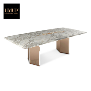 Rechthoekige Gold 8 Zits Metaal Steen Italiaanse Moderne Eetkamer Tafels Luxe Marmeren Eettafels - Product Image 2