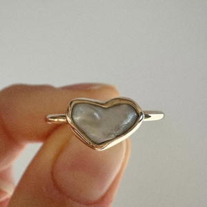 <b>925</b> Sterling <b>Silver</b> Women's Heart Gemstone <b>Ring</b> with Natural Stone and South Sea Mabe Pearl Stackable Design - Product Image 4