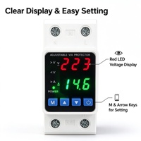 Protecteur de tension et de courant réglable sur rail DIN AC 220V 2P, dispositif de protection contre les surcharges, les surtensions et les sous-tensions