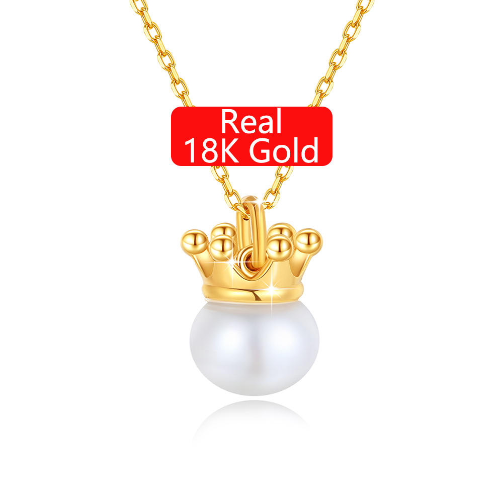 Fine Jewelry Gold Wholesale Supplier Woman Engagement Wedding 18K Gold 5D  AU750 Gold Crown Pearl Pendant