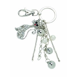 Portachiavi Crystal Cat con ciondoli a forma di perla e sfera, tono argento, per chiavi dell'auto - Product Image 1