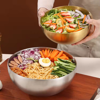 Bol à salade, bol à fruits, bol rond doré en acier inoxydable pour mélanger les légumes, cuisine, restaurant