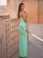 Nouvelles Arrivées Ocstrade : Robe de Soirée Élégante pour Femme, Modèle Bandage, Sans Manches, Sans Bretelles, Unie, avec Perles et Motifs Floraux 3D, pour le Fitness