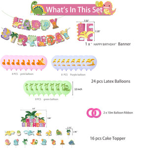 Decoración para Fiesta de Dinosaurios Rosa, Globos, Pancarta, Adorno para Pastel, Tema de Dinosaurios para Niña, Primer Cumpleaños, Selva, Dibujos Animados, Rosa, Roar K0070 - Product Image 3