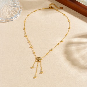 Korean Style Butterfly Rhinestone Pendant Tassel Chain Gold Plated Necklace For Party Daily Wear - Product Image 3