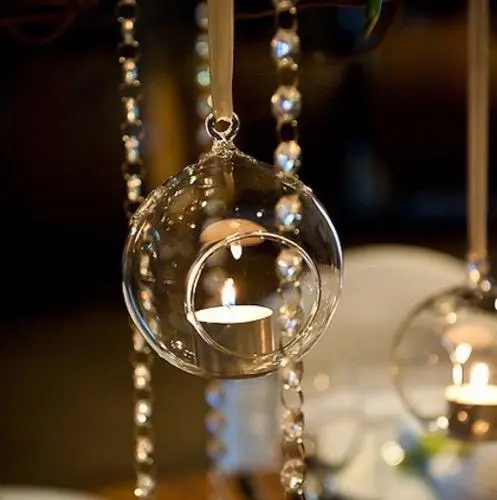 थोक अनुकूलित स्पष्ट क्रिस्टल रोमांटिक शादी सजावटी गेंद दीवार फांसी Tealight चाय प्रकाश ग्लास मोमबत्ती धारकों