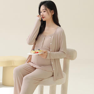 Pigiama di maternità primaverile con reggiseno fisso pigiama tre pezzi per la cura della casa e il pigiama da <span class=keywords><strong>allattamento</strong></span> morbido modale - Product Image 3