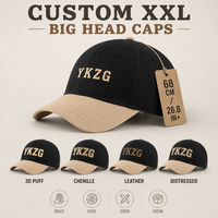 Casquette de baseball YKZG XXL à 6 panneaux pour têtes larges, calotte profonde de 68 cm, visière incurvée, style Dad Hat surdimensionné, personnalisable avec logo