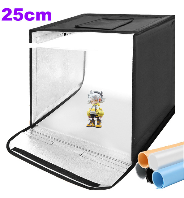 25cm Portable LED Photo Studio Light Box Foldable Shooting Tent With PVC Backdrops Dimmable USB Powered for Product Photography