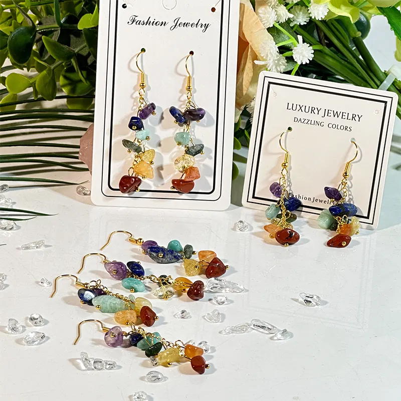 Moda pedra chips frisado cristal natural quartzo mulheres Jeweley forma brinco ouro hoop brincos