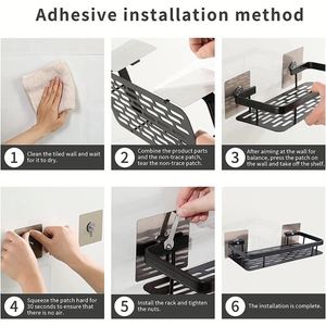 2 Pack Metal <b>Shower</b> Caddy Shelf Organizer Rack Self Adhesive Black Bathroom Shelves Basket Wall Shelf for Bathroom Storage Rack - Product Image 6