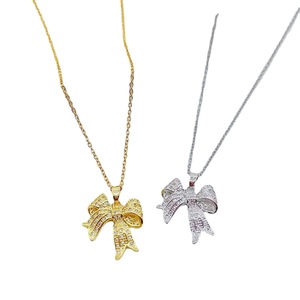 Chic Luxe En Laiton Plaqué Or Papillon Arc Zircon Collier Élégant Femmes Bijoux Collier - Product Image 2