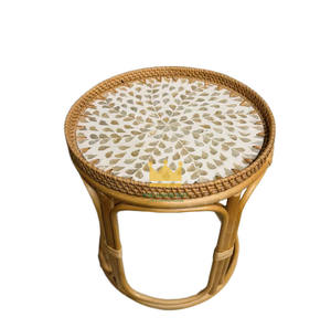 Elegante Mesa de Centro Moderna con Incrustaciones de Madreperla y Ratán, Mueble Decorativo Tejido a Mano para Sala de Estar - Product Image 1