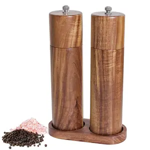 Ensemble de moulins à sel et à épices manuels en bois d'acacia 8 "élégant moulin à sel et à poivre