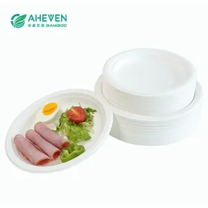 Hot 7inch Round Plate Disposable Bagasse Plate With Label