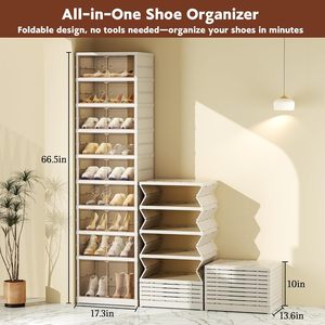 Meuble de rangement à chaussures moderne en plastique PP transparent, pliable, écologique et multifonctionnel, à 1/3/6/9 niveaux - Product Image 2