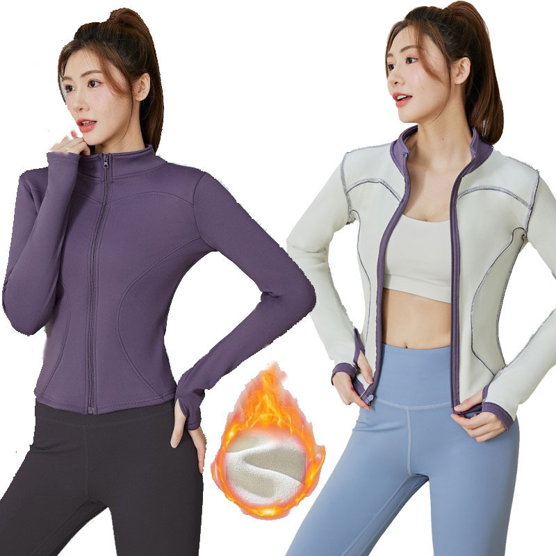 New Winter Long Sleeved Running Fitness Plush Yoga Suit Top Women's Thick Sports Jacket