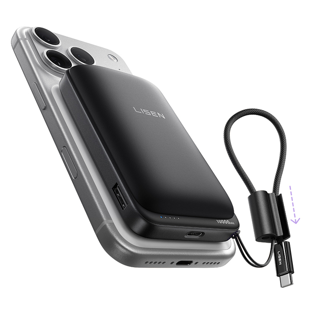 LISEN 2026 Trending 10000mAh Charger 65W Built in Cable Power Bank 25W Qi2.2 Wireless Charging for Pad Multi Device Office Trip