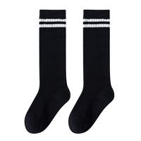 Chaussettes montantes tendance anti-boulochage pour étudiants, motif rayé blanc et noir, en coton, pour enfants, vente en gros