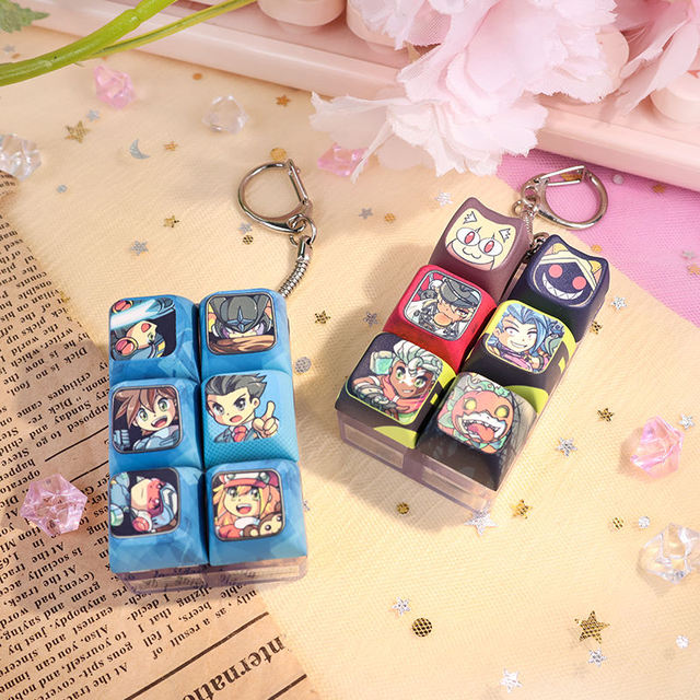 Custom Logo Anime Style Luminous UV Printed Portable Novelty Stress Switches PVC Keycap Button Fidget Clicker Gifts Promotion