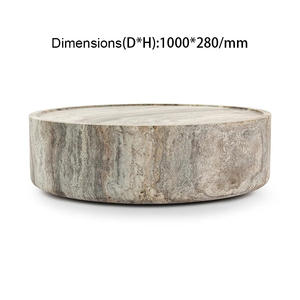 Set di Tavolini da Caffè in Travertino Naturale Stile Wabi-Sabi <span class=keywords><strong>Moderno</strong></span> e Lussuoso, Tavolino Rotondo da Salotto con Base a Plinto - Product Image 6