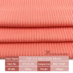 Material Cheap Fabric Poly Spandex 4*2 Brushed Rib Fabric Dyed Knitted Textile Telas Tissu For Dress