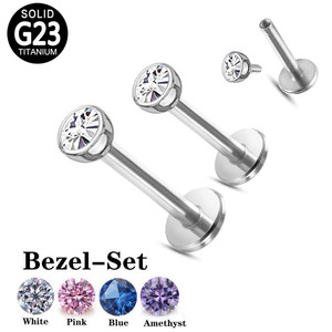 ASTM F136 <strong>Titanium</strong> 16G Internal Thread Bezel Set CZ Top Labret Piercing Lip <strong>Ring</strong> Earring Jewelry Wholesale - Product Image 6