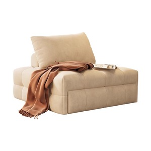 Sofá <span class=keywords><strong>cama</strong></span> moderno de tela abullonada color crema, silla de ocio <span class=keywords><strong>plegable</strong></span> retráctil de doble uso para apartamentos pequeños, inflable extensible para - Product Image 1