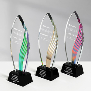 Crystal Glass <b>Trophy</b> Laser <b>Engraved</b> Durable Abstract Design For Employee Awards Annual Meeting Recognition - Product Image 4