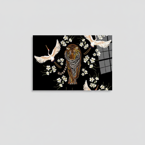 Tableau sur toile imprimé élégant : Tigre majestueux et grues dans un décor japonais, ART SUR VERRE TÉRMÉTRALÉ - Product Image 2