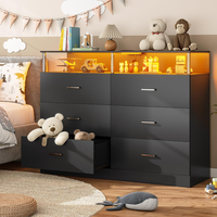 Commode noire pour chambre à coucher avec 6 tiroirs Commodes et coffres à tiroirs avec design en colonne Chambre à coucher moderne Commode large à LED