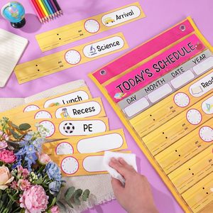 Daily Schedule Pocket Chart 31 Pencil Cards 14 Pockets Time Management Back to School Classroom <b>Decor</b> - Product Image 5