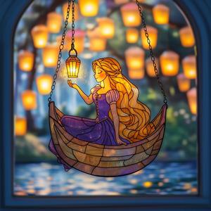 OEM ODM Présentoir en acrylique, Attrape-soleil en acrylique Princesse Tangled, Lanterne en acrylique effet vitrail à motif de personnage de dessin animé, Décoration de fenêtre, Cadeau - Product Image 3