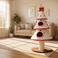 Arbre à chat moderne de luxe pour Noël, tour d'escalade intérieure pour chat, griffoir en peluche, maison pour chat avec jouet, matériau sisal, 4 niveaux, en carton