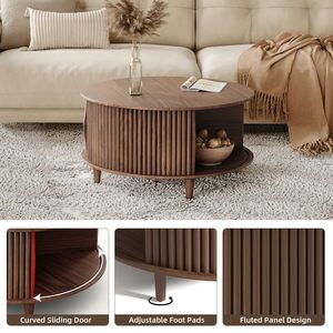 Óc Chó gỗ tròn Bàn cà phê với lưu trữ, rãnh trung tâm bảng với cửa tủ trượt cho phòng khách, nhà không gian nhỏ - Product Image 3