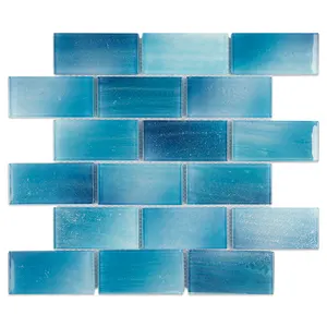 Newest design color-graded blue green aquamarine glass mosaic for swimming pool outdoor