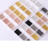 TSZS Perles Rondes Métalliques Or/Argent pour Nail Art 0.8-3.0mm, 6 Grilles/Boîte, Billes en Acier Inoxydable, Micro-Billes en Acier, Clous de Décoration pour Ongles