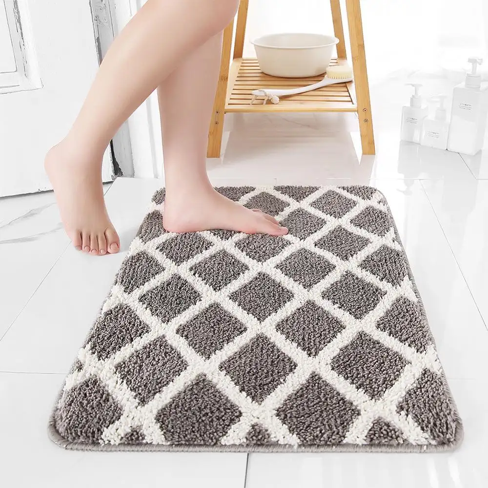 Fodera posteriore tappetino da bagno spesso velluto perlato tappeto da bagno decorativo in stile losanga tappeto ad assorbimento d'acqua forte