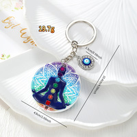 Porte-clés Chakra Psychedelic Yoga en Acrylique, Amulette Gemme, Bijou de Guérison Reiki, Cadeau pour Femme et Homme, Mandala, Porte-clés Œil Turc