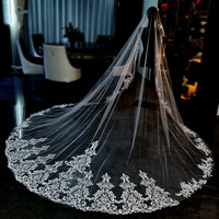 Voile de mariée LUOXIN en dentelle ivoire de 3,5 mètres de long, avec appliques faites à la main et peigne à cheveux