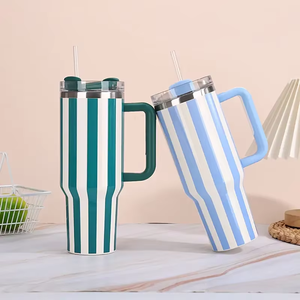 Vaso Térmico de Acero Inoxidable 304 de 40oz con Rayas, Portátil para Coche, Gran Capacidad, con Asa y Popote, Aislamiento de 6-12 Horas, Ligero - Product Image 3